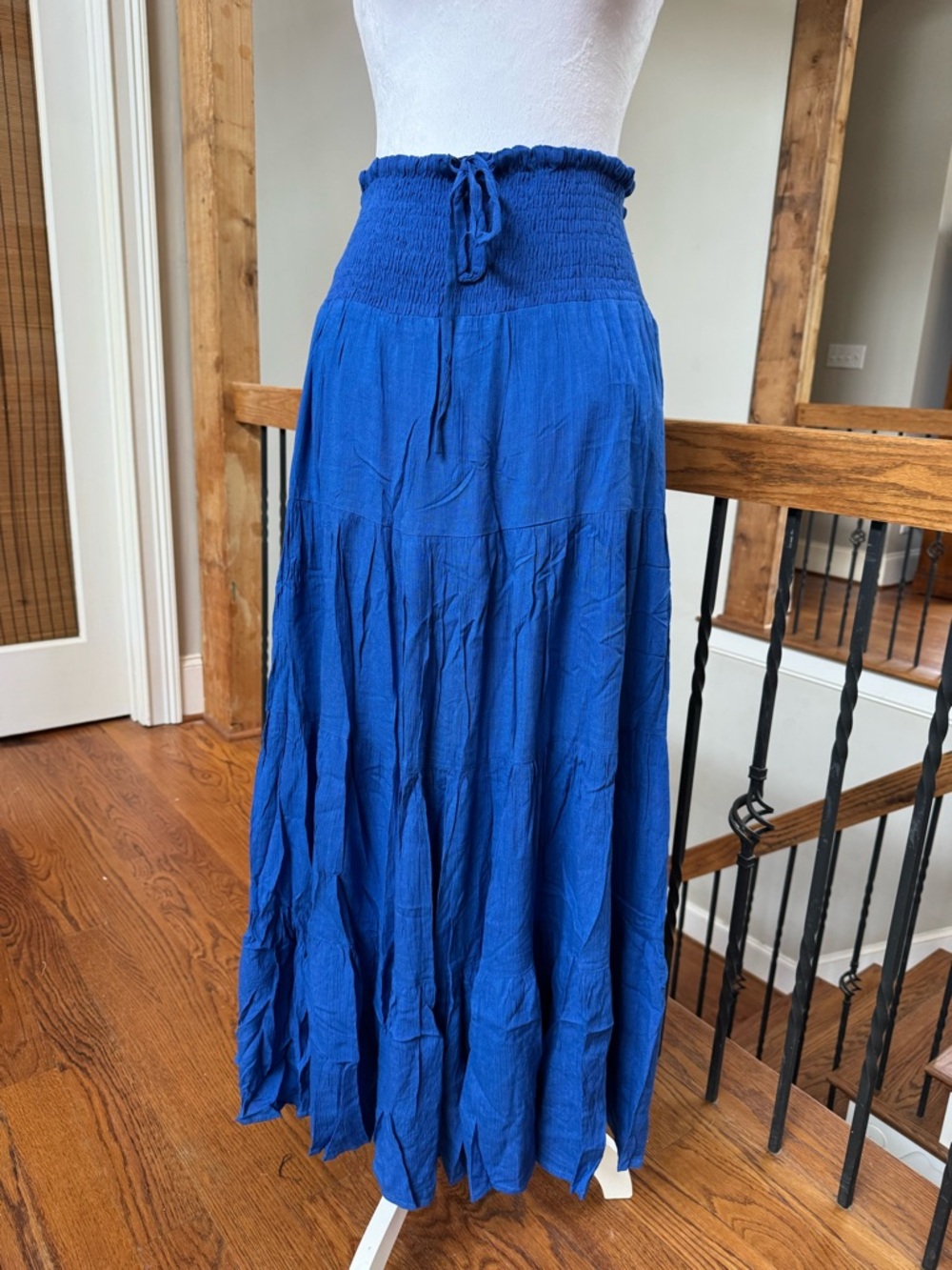 Rhea Viscose Royal Blue Smocked Waist Tiered Ruffle Maxi Skirt